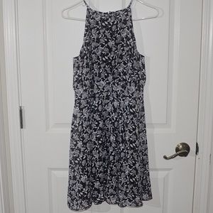 Black and White Dress with Purple Flowers